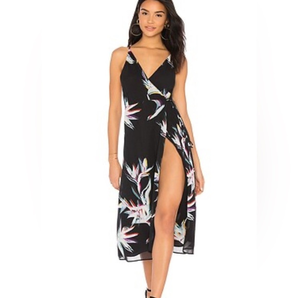 Yumi Kim Black Floral Wrap Dress - Picture 1 of 5